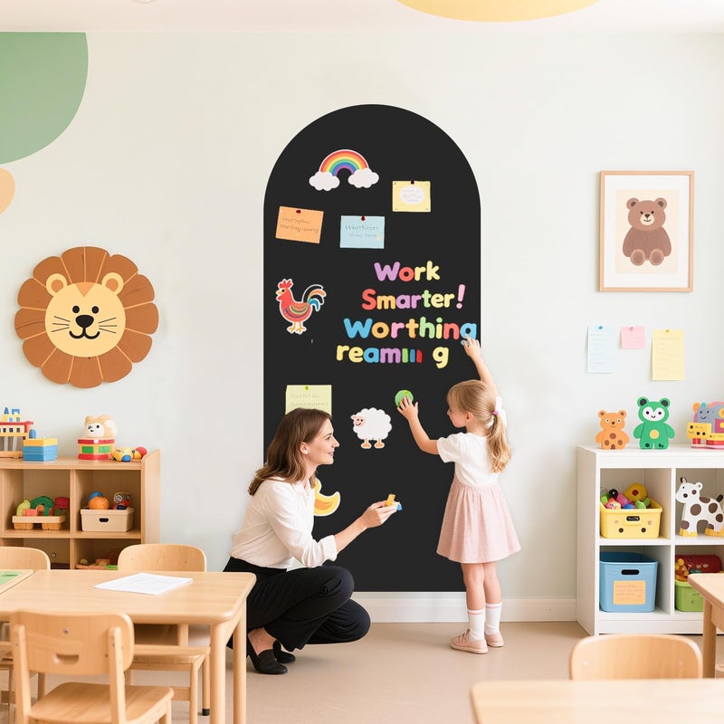 WUPIOS Magnetic Wall Decal for Kids 39.3x17.5 Inches Upgraded Magnetic Chalkboard for Wall Black Magnet Board for Wall with Letters and 12 Color Liquid Chalk for Home Playroom and Classroom - Image 3